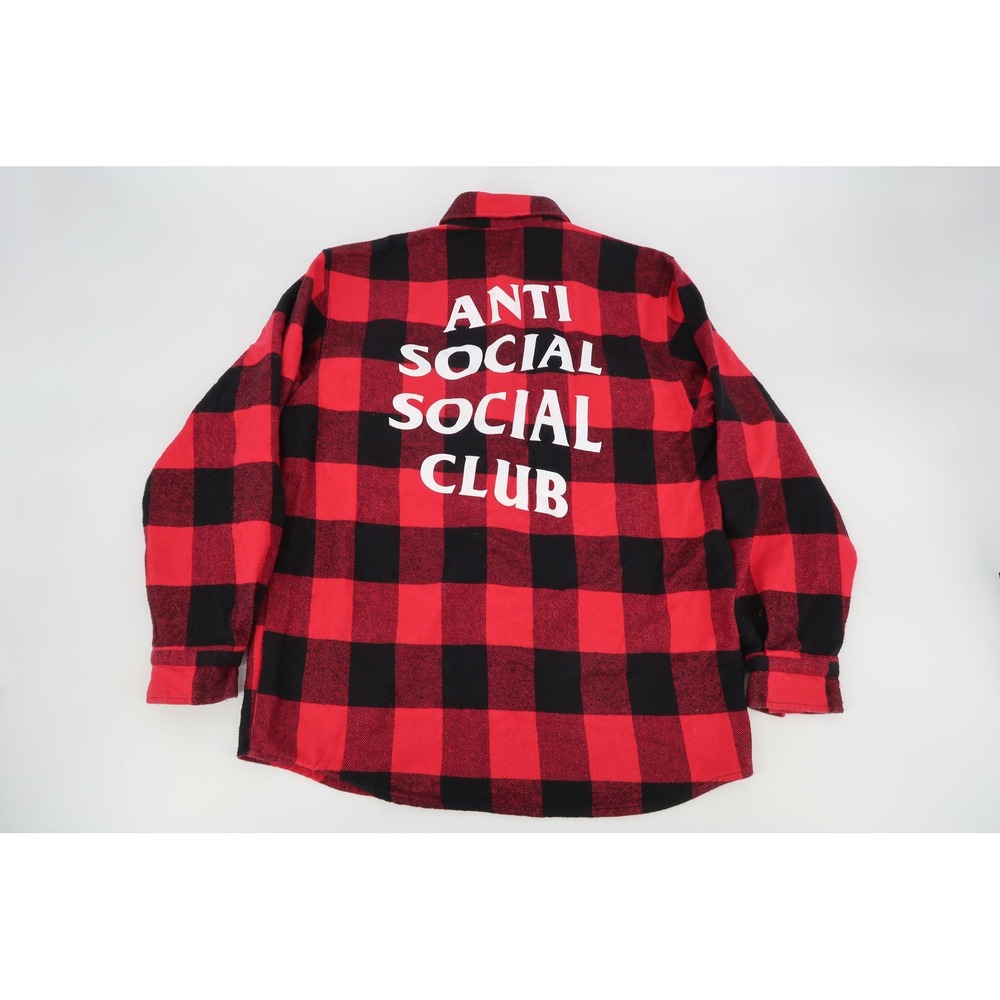 Anti Social Social Club Flannel Shirt Mens Large Red Buffalo Plaid Streetwear